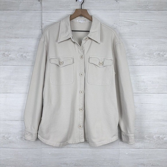 Good American Shacket Shirt Jacket Size 3/4 Large Button Up Cotton Terry Cream - Picture 1 of 13